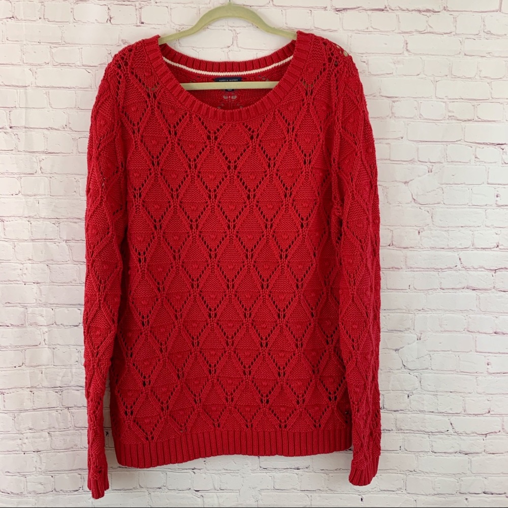 Tommy Hilfger crochet sweater crew neck red